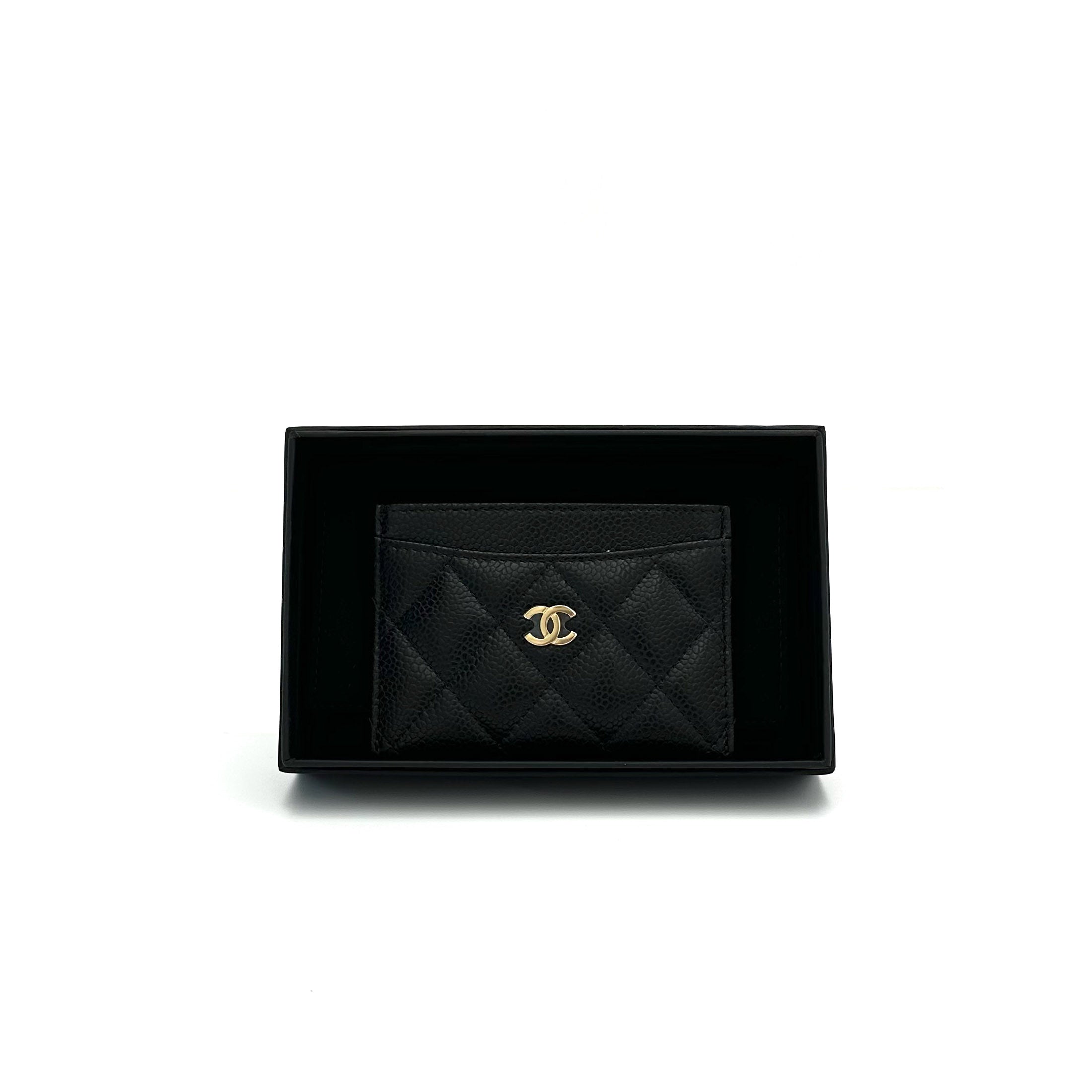 chanel classic card holder caviar gold