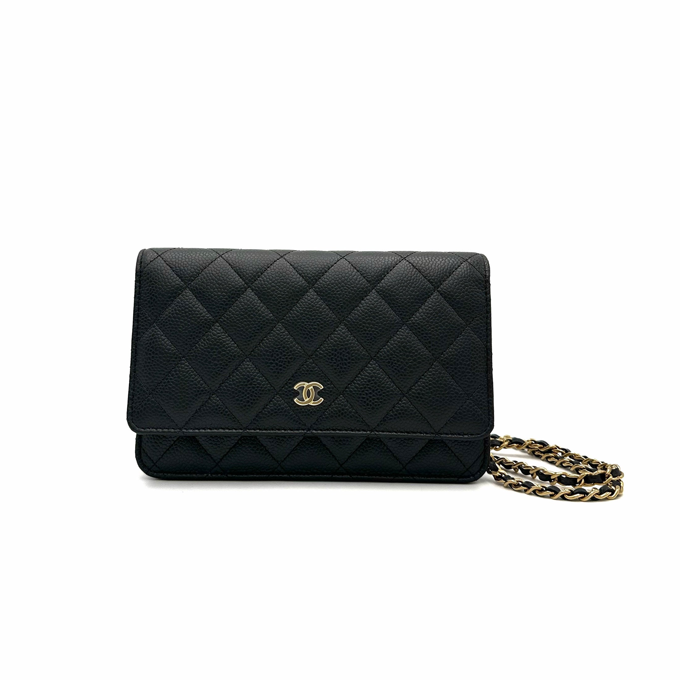 Chanel wallet on discount chain caviar black