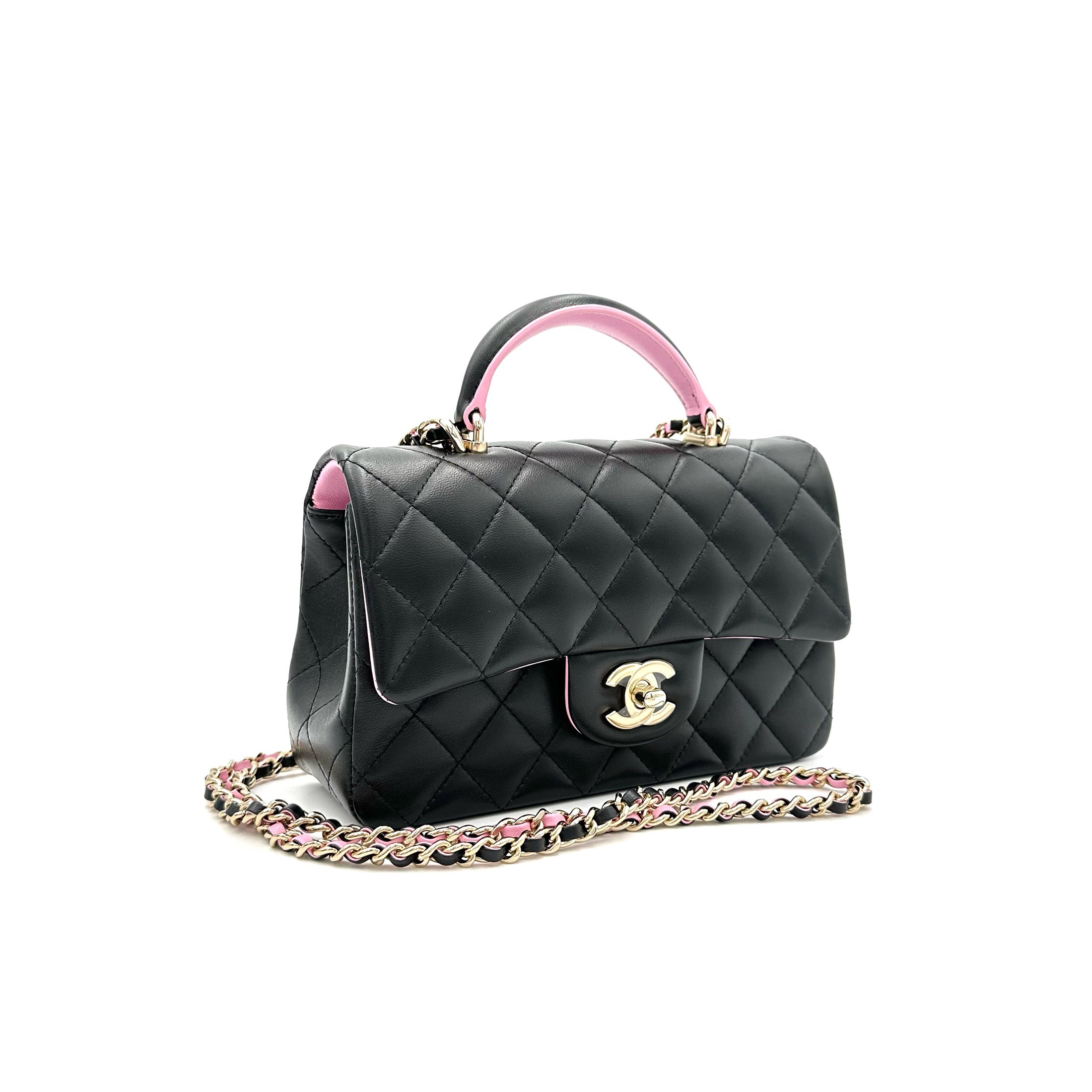 Chanel Mini Top Handle (Black / Pink, GHW) - Brand New