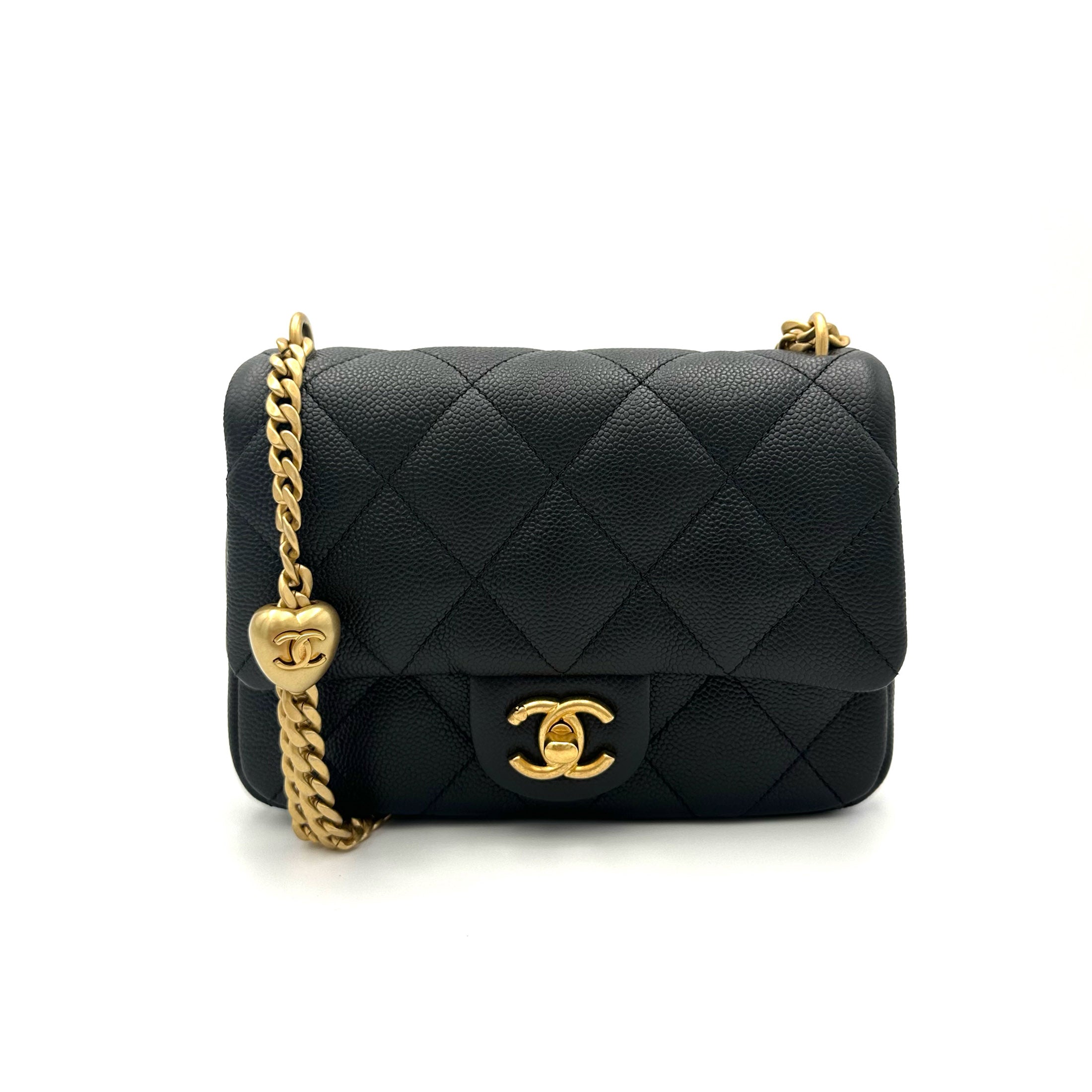 Chanel 23P Heart Adjustable Chain Small 24cm Flap Bag in Black Caviar AGHW