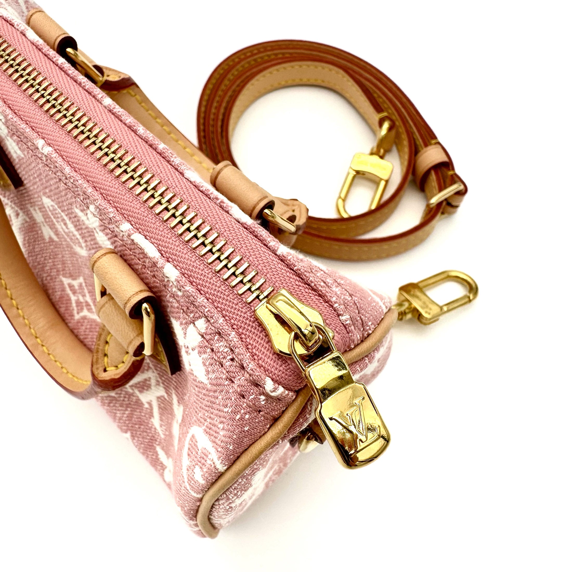 Louis Vuitton Nano Speedy Denim Jacquard Pink in Denim/Calfskin Leather  with Gold-tone - US